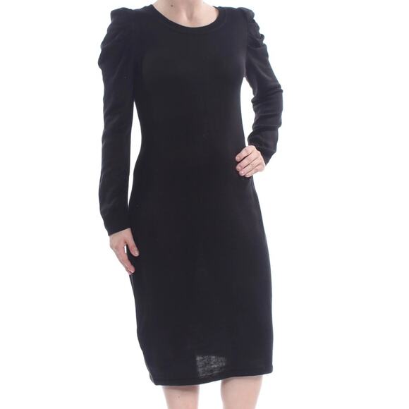 Calvin Klein Ruched Sleeve MIDI Sweater Dress Black Size M - Picture 1 of 6